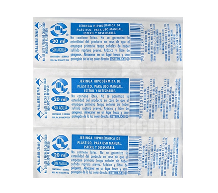 Jeringas DL 20ML sin aguja Caja con 50 piezas