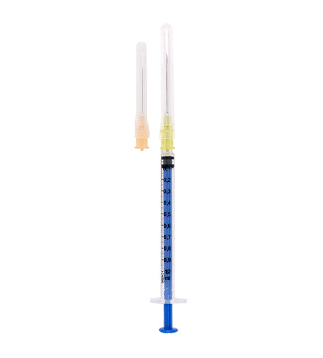 JERINGA ESTÉRIL Y DESECHABLE DE 0.5ML CON DOBLE AGUJA 20GX32MM Y 25GX25MM BAJO ESPACIO MUERTO.