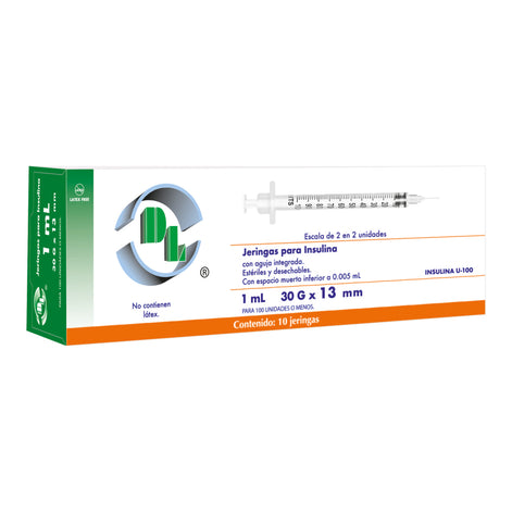 Jeringas para Insulina DL 1ml 30gx13mm Caja con 10 piezas