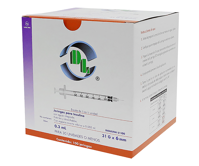 Jeringas para Insulina DL 0.3 ML 31GX06mm Caja con 100pz