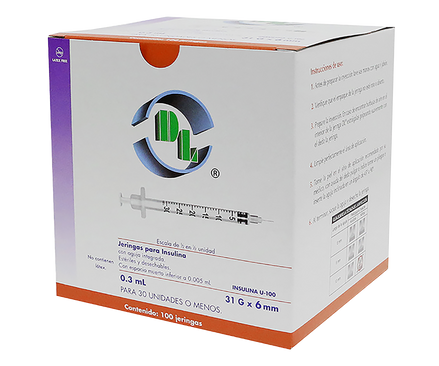 Jeringas para Insulina DL 0.3 ML 31GX06mm Caja con 100pz