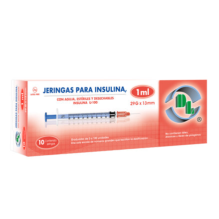 Jeringa para Insulina DL 1 ml 29G x 13 mm caja con 10 piezas