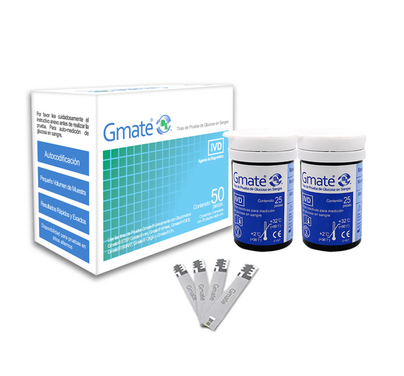 GMATE Tiras Reactivas con 50 Piezas Contiene 2 empaques de 25 Tiras cada uno