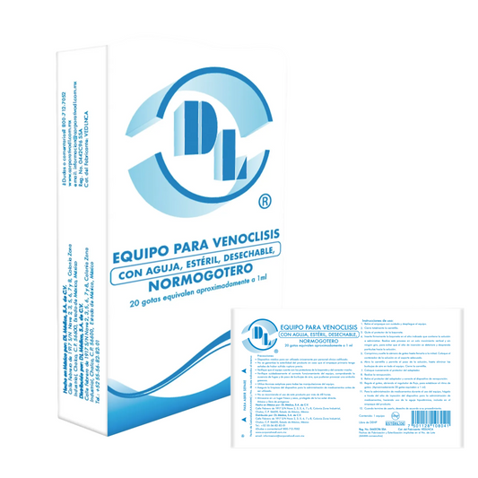 Equipo para venoclisis DL normogotero con aguja, estéril y desechable