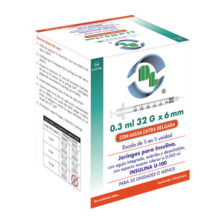 Jeringa para Insulina DL 0.3 ML 32GX06mm Caja 100 piezas
