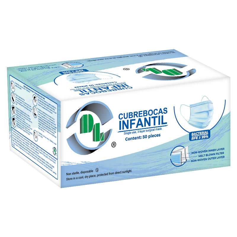 Cubrebocas tricapa infantil desechable. Caja con 50 piezas