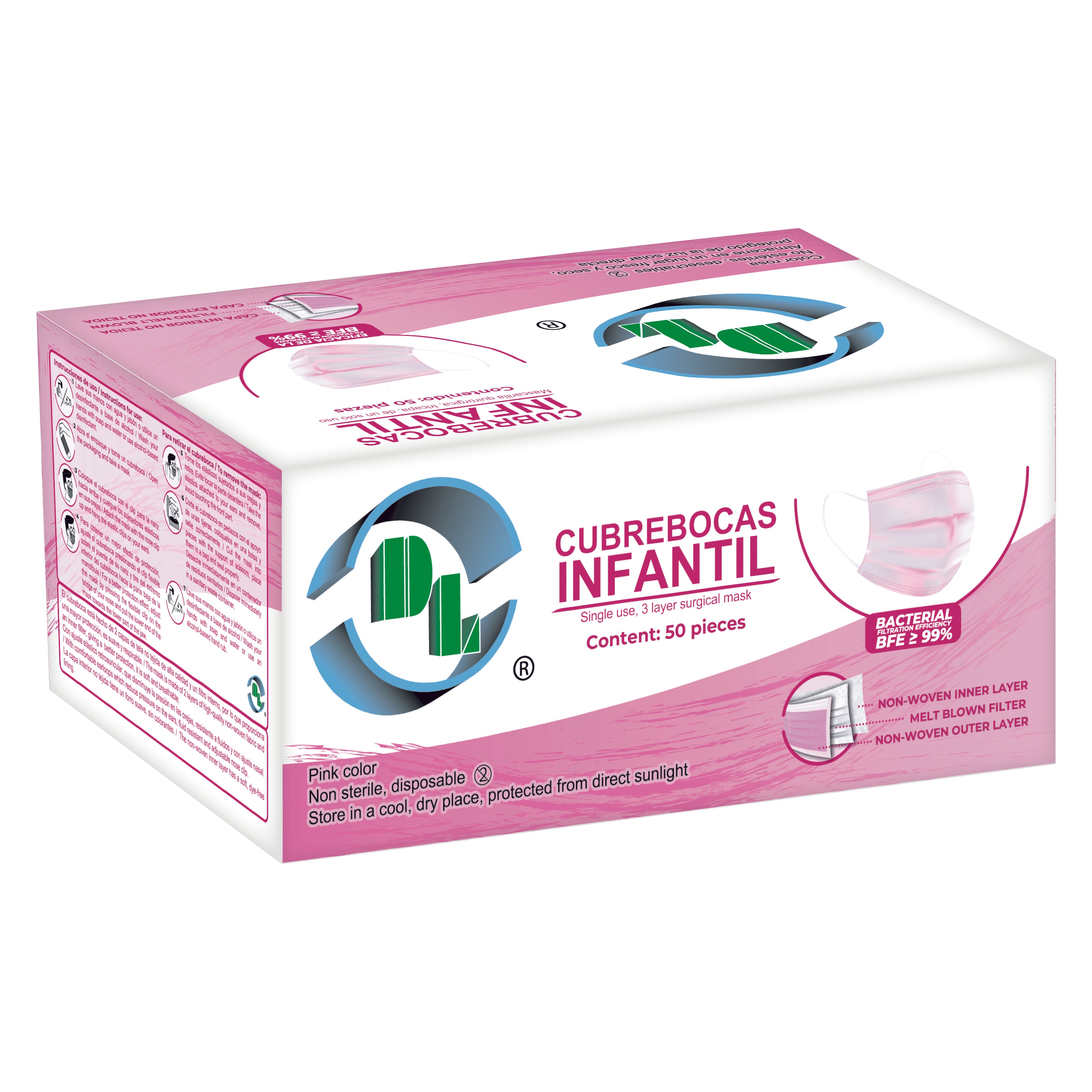 Cubrebocas Tricapa Infantil Desechable Caja con 50 piezas