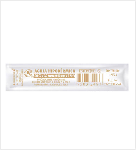 Agujas Hipodérmica DL calibre 20G x 32mm Caja 100 piezas