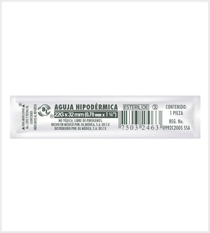 Agujas Hipodérmica DL calibre 22G x 32mm Caja 100 piezas