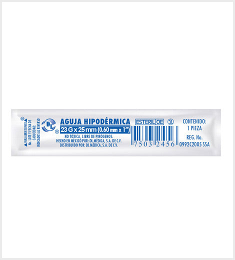 Agujas Hipodérmica DL calibre 23G x 25mm Caja 100 piezas