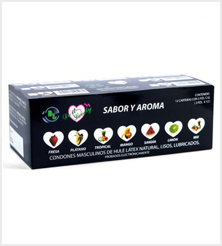 Condón Dl Aroma Y Sabor Caja Con 12 Carteras, Cartera Con 3 pz