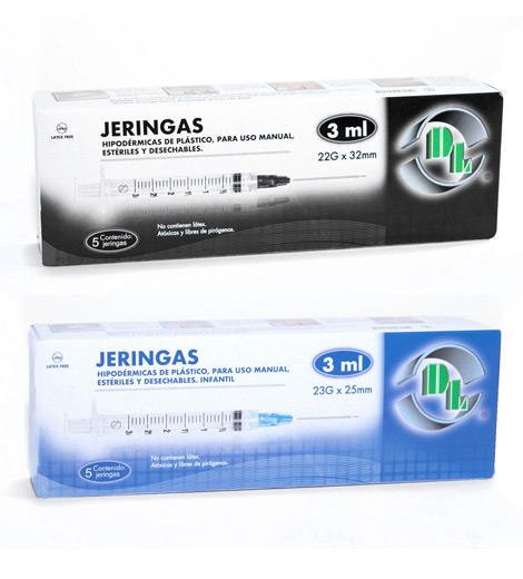 Jeringas 3 ml estériles desechables marca DL