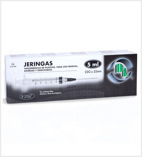 Jeringas 5 ml estériles desechables marca DL