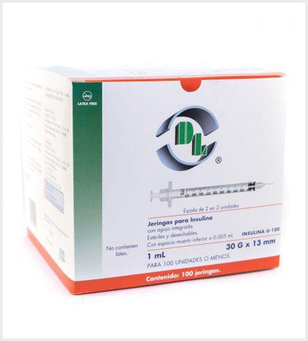 Jeringas para Insulina DL 1 ML 30G X 13mm Caja 100 piezas