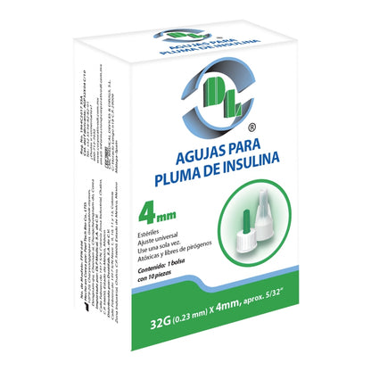 Agujas para pluma de insulina DL 32G X 4mm caja 10 piezas